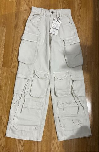Pantalón Cargo Stradivarius Talla 32 Beige Nuevo