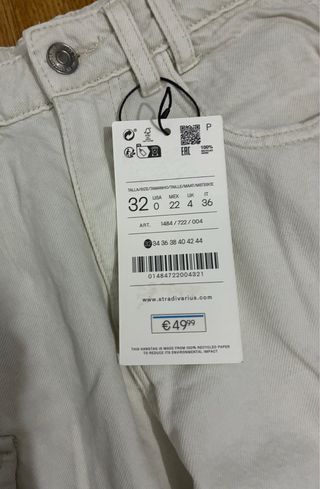 Pantalón Cargo Stradivarius Talla 32 Beige Nuevo