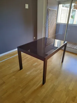 Mesa extensible madera y cristal 140/230cm