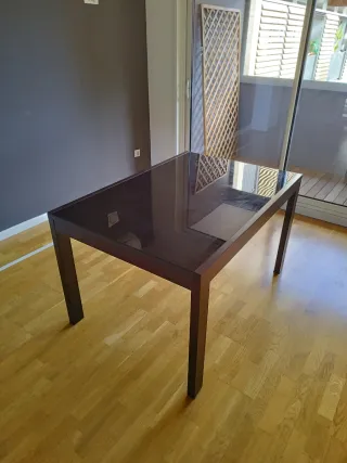 Mesa extensible madera y cristal 140/230cm