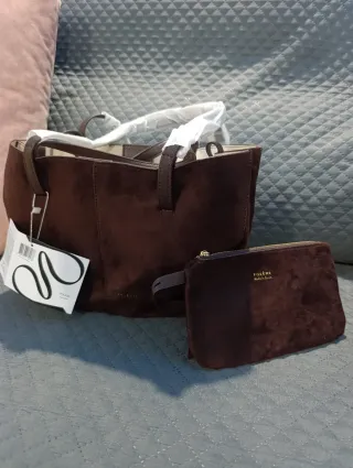 Bolso de mano piel marrón y beige Precio negociabl
