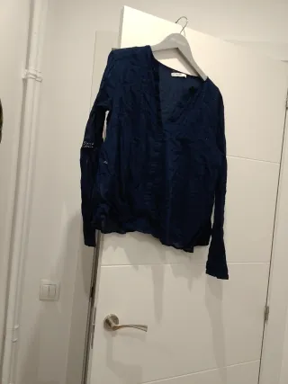 Blusa Mango Azul Marino Talla L Mujer
