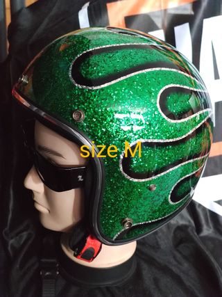 Casco Metal flake - flames green M