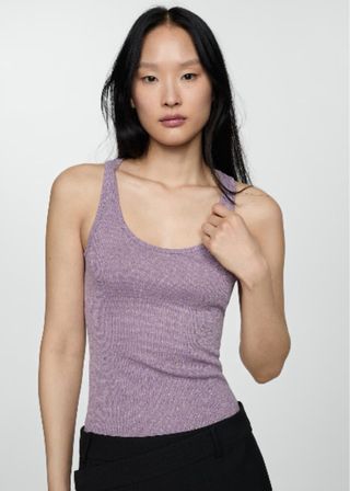 Top lila tejido lúrex Mango