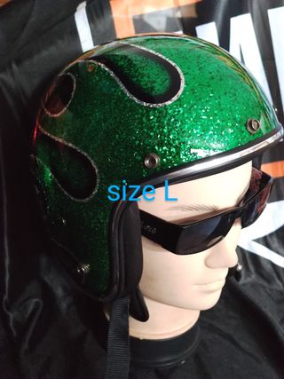 Casco metal flake - flames green L