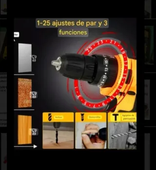 Taladro con maletín, herramientas y 2 baterías