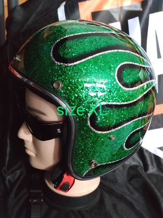 Casco metal flake - flames green XL