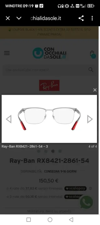 Ray-Ban RX8421-2861-54 Montatura Nero/Argento