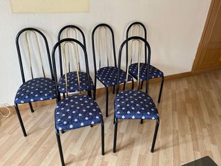 6 Sedie Design Vintage Nero, Oro e Blu