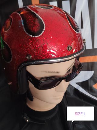 Casco metal flake - flames red L