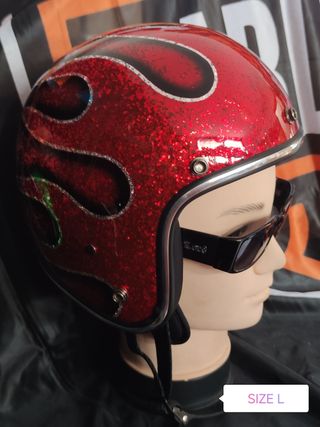 Casco metal flake - flames red L