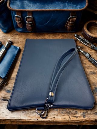 Pochette in vera pelle italiana grande nera