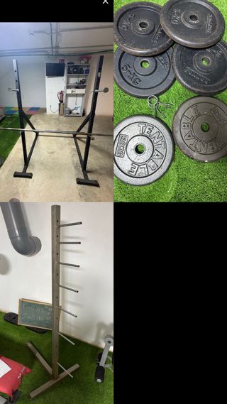 Rack, portadiscos y discos de gimnasio