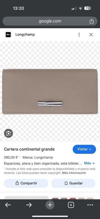 Billetera Longchamp Beige