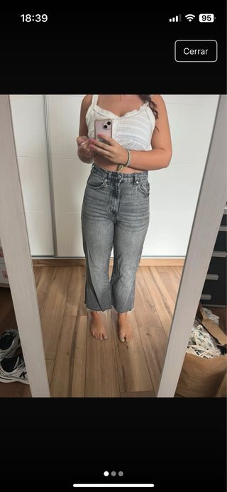 Pantalones vaqueros grises mujer