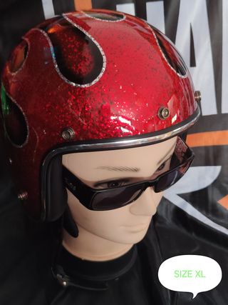 Casco metal flake - flames red XL