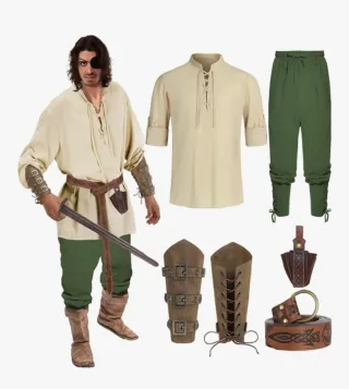 Disfraz Vikingo Medieval Beige y Verde