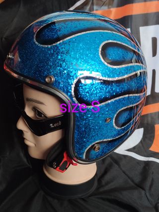 Casco Metal flake - flames blu S