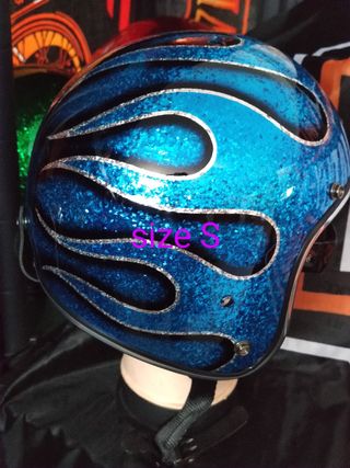 Casco Metal flake - flames blu S