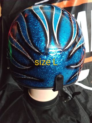 Casco metal flake - flames blu L