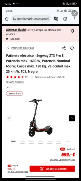 Patinete Ninebot sedway zT3 pro Pvp origina 700