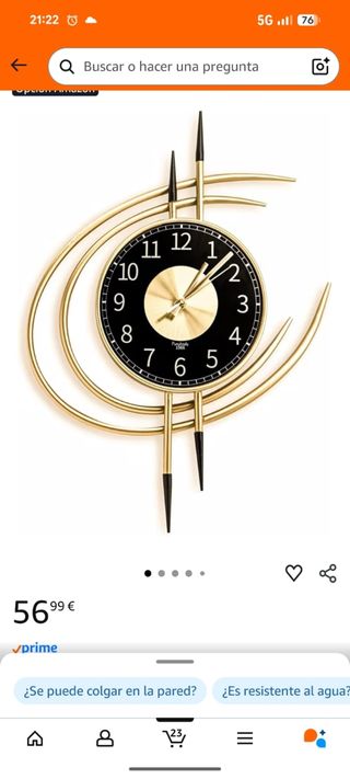 Reloj de pared moderno dorado y negro