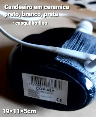 Candeeiro de mesa cerâmica preto e prateado