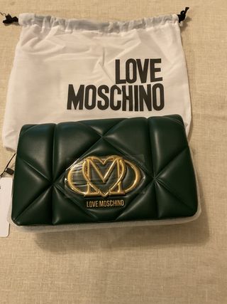 Borsa Love Moschino verde con logo oro