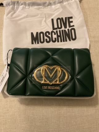 Borsa Love Moschino verde con logo oro