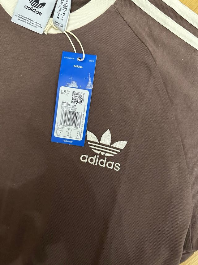 Camiseta Adidas Marrón Rayas Blancas