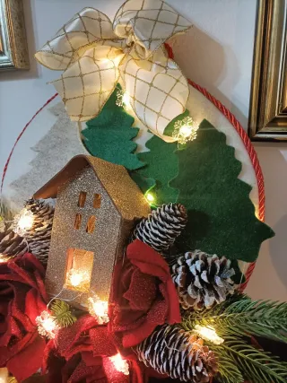 Decorazione Natalizia Casa Glitter Oro Rosso