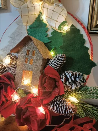 Decorazione Natalizia Casa Glitter Oro Rosso