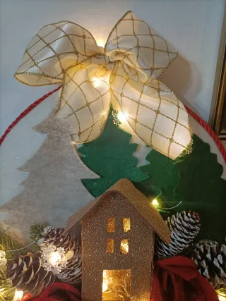 Decorazione Natalizia Casa Glitter Oro Rosso