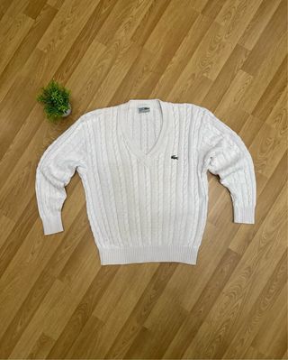 Jersey Lacoste Blanco Hilo Cable Vintage Mujer