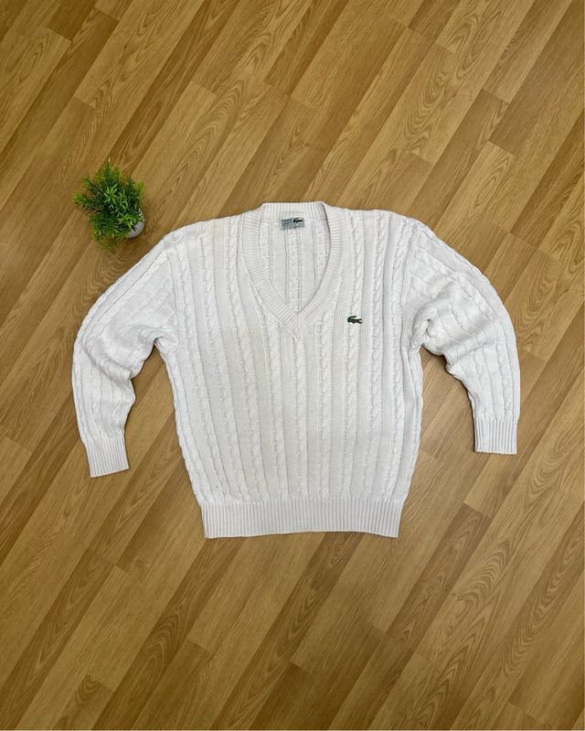 Jersey Lacoste Blanco Hilo Cable Vintage Mujer