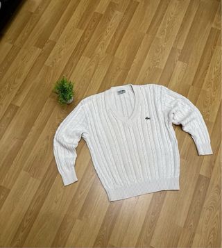 Jersey Lacoste Blanco Hilo Cable Vintage Mujer