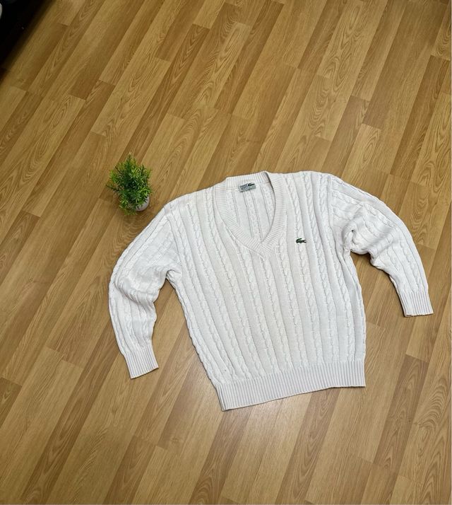 Jersey Lacoste Blanco Hilo Cable Vintage Mujer