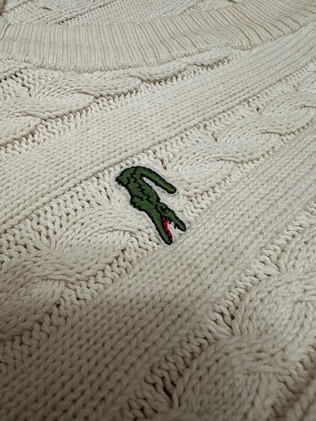 Jersey Lacoste Blanco Hilo Cable Vintage Mujer