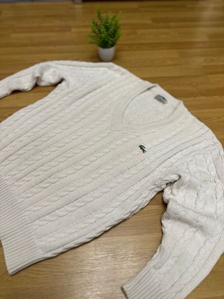 Jersey Lacoste Blanco Hilo Cable Vintage Mujer