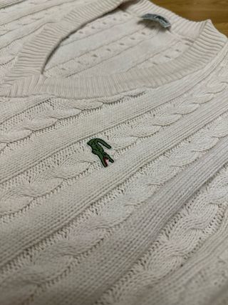 Jersey Lacoste Blanco Hilo Cable Vintage Mujer