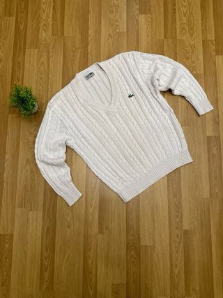 Jersey Lacoste Blanco Hilo Cable Vintage Mujer