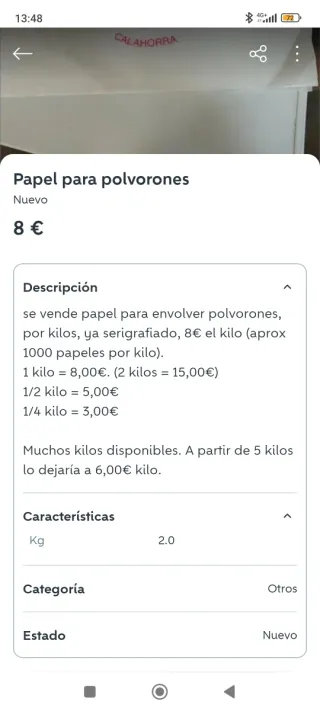 Papel para polvorones caseros 1kg