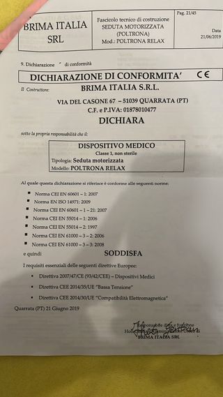 Poltrona alzapersona 2 motori dispositivo medico