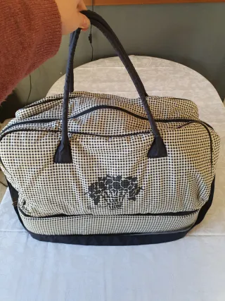 Bolsa de viaje tela cuadros blanco y negro