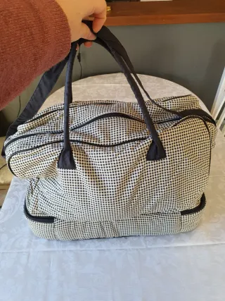 Bolsa de viaje tela cuadros blanco y negro