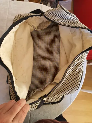 Bolsa de viaje tela cuadros blanco y negro