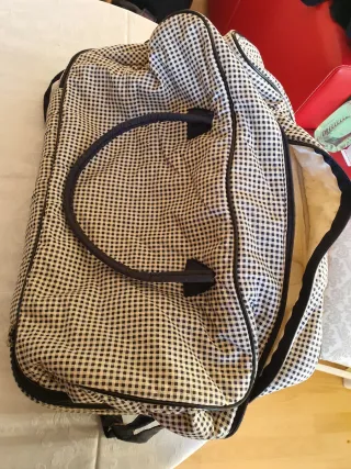 Bolsa de viaje tela cuadros blanco y negro