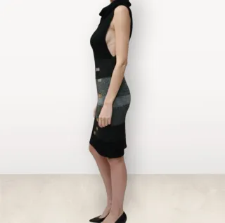 Vestido Negro Gris Plata Adornos Metal Talla S/M