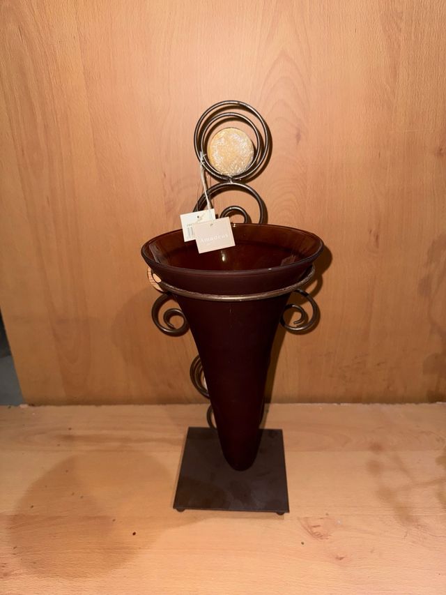 Portavelas decorativo metal y cristal