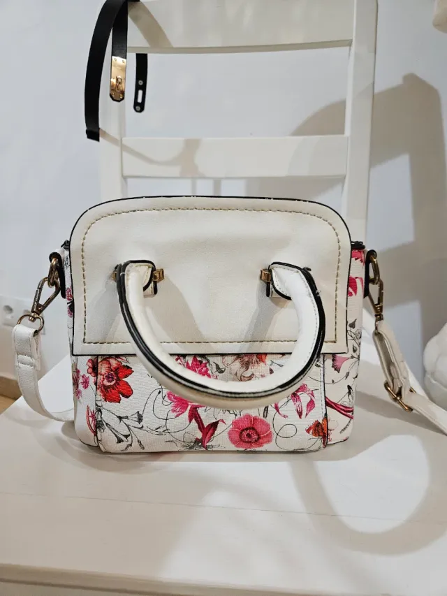 Bolso Cartera Blanco Flores